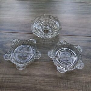 Vintage Cut Glass Round Ash Trays & Taper Candle Holder